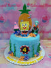 This custom decorated Spongebob Cake is perfect for kids' birthdays, featuring high quality blue fondant and a detailed pineapple SpongeBob and Patrick Starfish design. Nickelodeon fans will love this custom cake for its accuracy to the popular kids' TV show.