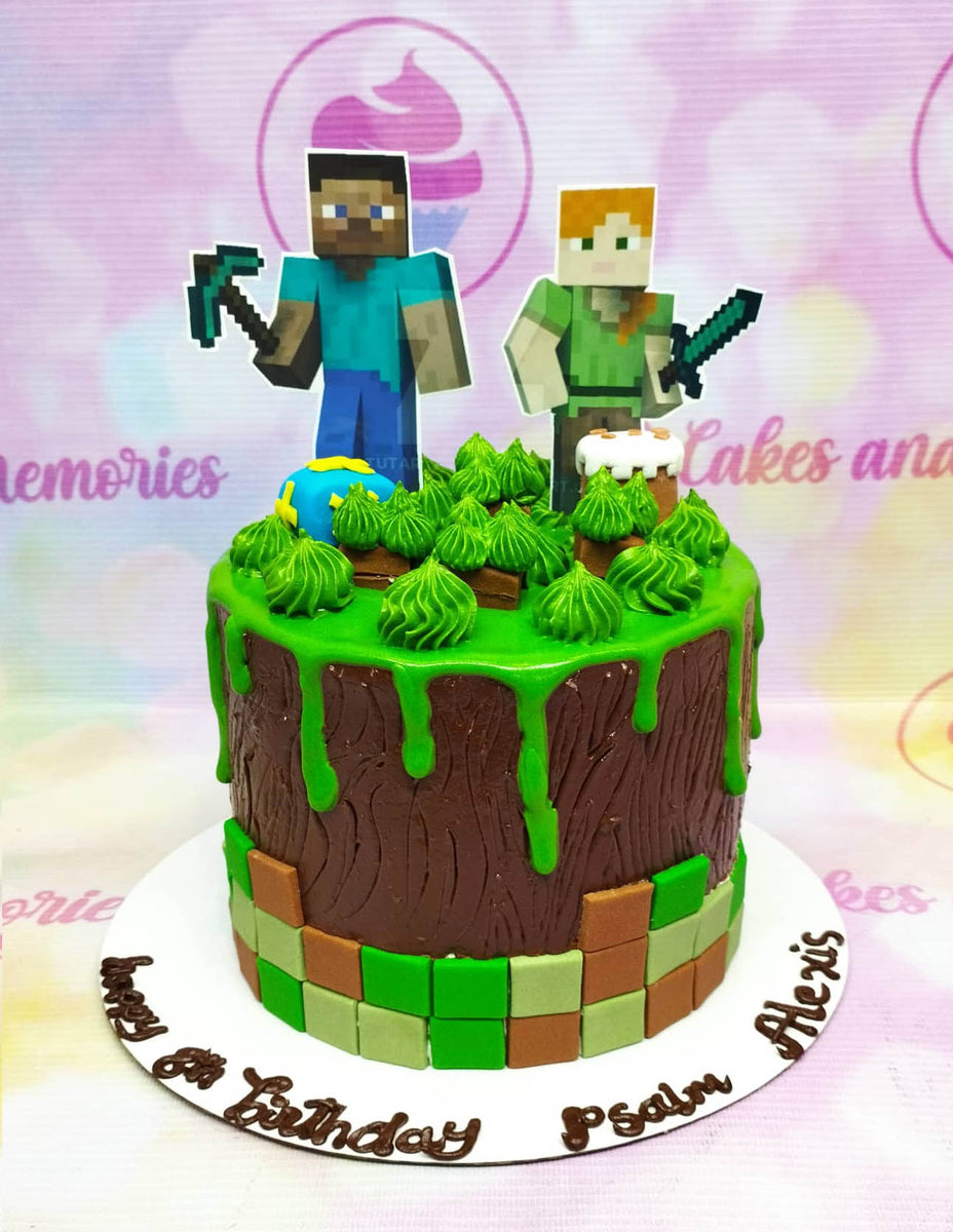 Marli cakes - Minecraft 🤎💚 . . Topo: @encantosdefesta_personalizados . .  •Encomendas e outras informações (93) 991314733 . . #minecraft #corante#chantilly#verde#marrom#bico#topodebolo#2andares#bolominecraft#cakedesign#confeitaria#marlicakes