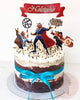 Tall round semi-naked buttercream cake with Doctor Strange printed toppers and blue ribbon