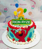 Celebrate your child's birthday with this vibrant Sesame St Cake featuring Elmo, Bert, Big Bird, and Cookie Monster, adorned with colorful candy sprinkles and playful balloon printout toppers. This one-tier cake in blue and red is perfect for fans of the beloved kids TV show, making it an unforgettable centerpiece for any celebration.