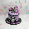 Celebrate an unforgettable 8th birthday with our stunning Kuromi Cake, adorned in captivating purple and black hues, embellished with whimsical stars. This delightful 1-tier design features beloved Sanrio characters like Kuromi and My Melody, perfect for adding a touch of cuteness to your special occasion!