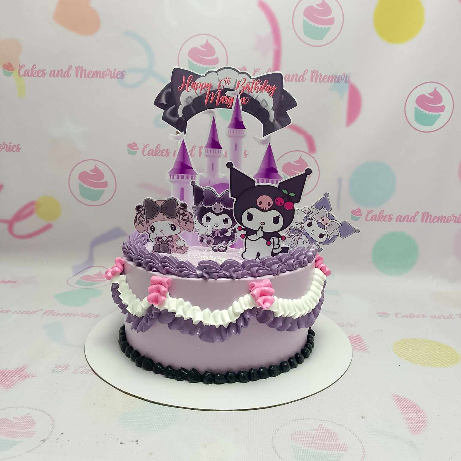 Delight in this enchanting Kuromi Cake, featuring a vibrant purple design that beautifully showcases beloved Sanrio characters like Hello Kitty and My Melody. Perfectly crafted as a one-tier masterpiece, it adds a whimsical touch to any celebration!