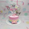 Delight in this vibrant Hello Kitty Cake featuring a playful mix of pink, yellow, and blue accents, complemented by beloved Sanrio characters like My Melody, Kuromi, and Little Twin Stars. Perfect for baby birthday celebrations, this colorful 1-tier cake adorned with ribbons brings a whimsical touch to your special day.