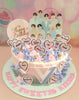 A stunning 1-tier Going Seventeen Cake in white, pink, and purple, perfect for celebrating a happy 16th birthday for a Kpop fan. This custom decorated cake features elements inspired by the popular Kpop group Seventeen, ideal for a sweet sixteen celebration.