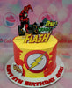 This Justice League Cake features bold yellow and red colors, showcasing The Flash, Barry Allen, with eye-catching printout toppers. Perfect for a 5th birthday celebration, this one-tier cake captures the essence of DCEU and DC Comics.