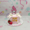 Introducing our charming My Melody Cake, adorned in delightful pink and featuring whimsical strawberry decorations. This one-tier masterpiece is elegantly tied with a white ribbon, perfect for any Sanrio fan!