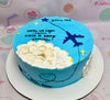 Celebrate your next adventure with our stunning Travel Cake, featuring a vibrant blue design adorned with fluffy clouds and playful travel motifs. Perfect for saying 