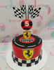 Celebrate in style with our stunning Ferrari Cake, featuring a vibrant red and black design adorned with a racing flag and the iconic yellow horse logo. This customized one-tier masterpiece is perfect for any sports car enthusiast's birthday celebration, showcasing intricate fondant details and printed toppers inspired by luxury vehicles.