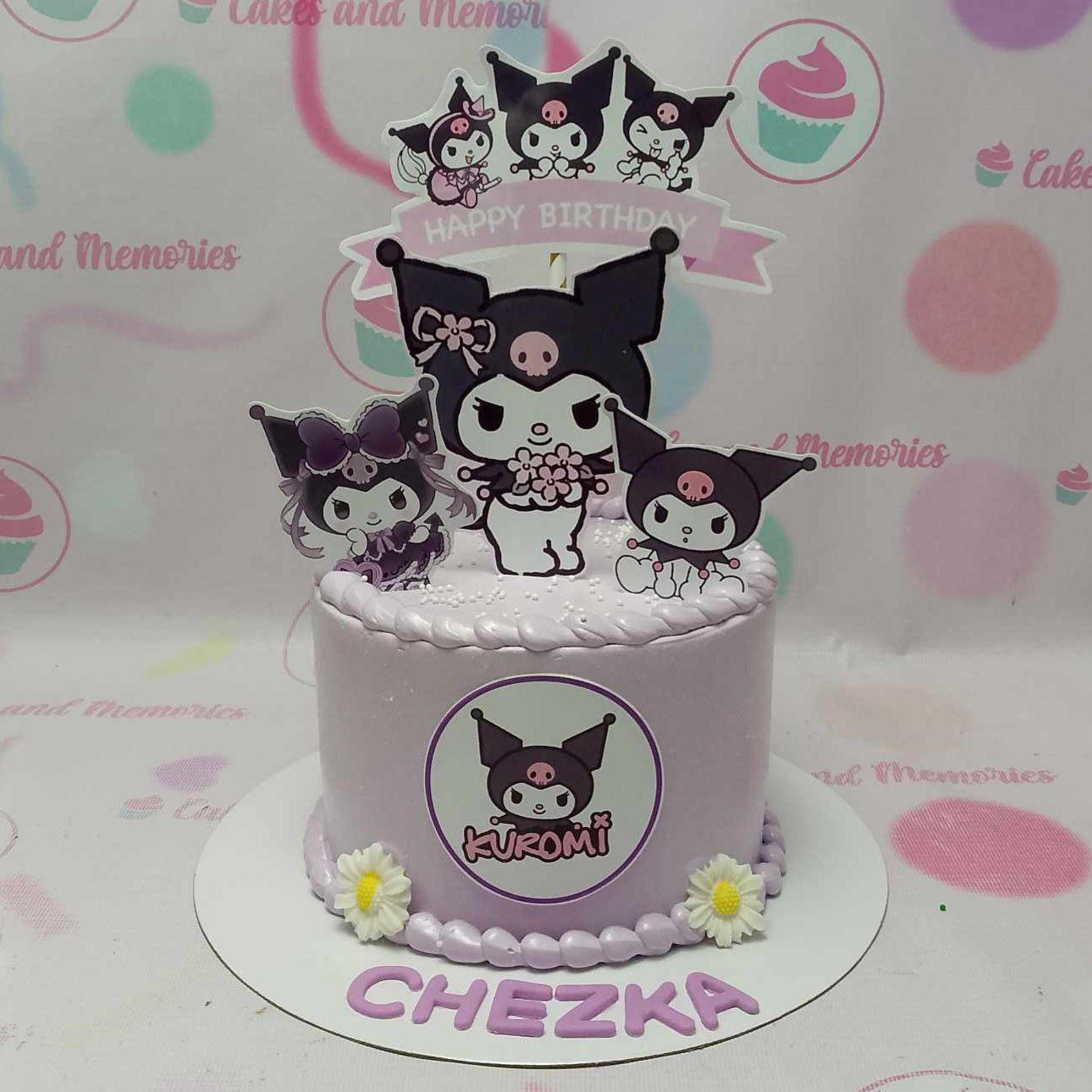 Introducing our adorable Kuromi Cake featuring a charming purple and violet design that perfectly captures the spirit of Sanrio's beloved characters. This delightful one-tier cake is a must-have for any Hello Kitty and friends fan!