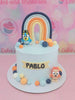 Celebrate a birthday with a vibrant Bluey cake featuring colorful balls and adorable printout toppers of Bluey and Bingo. This whimsical 1-tier design showcases the name Pablo, bringing the beloved Australian cartoon to life for your little one.