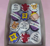 This custom Friends-themed cupcake features a purple design and includes lobster edible toppers representing Monica and Ross, alongside printout toppers of Chandler, Rachel, Joey, and Phoebe. Perfect for fans of the iconic TV series on Netflix.