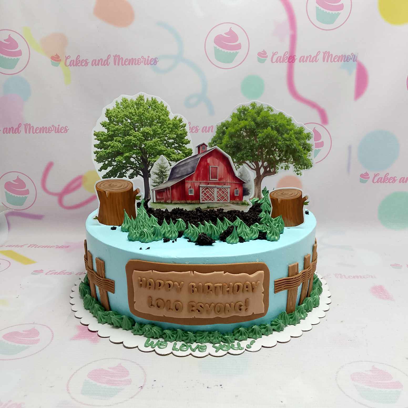 Celebrate a special birthday with our charming Farm Animals Cake featuring vibrant blue accents, delightful printout toppers of a farmhouse and trees. This customized 1-layer, 1-tier cake captures the essence of farming life in the province, perfect for any little farmer's celebration!