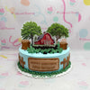 Celebrate a special birthday with our charming Farm Animals Cake featuring vibrant blue accents, delightful printout toppers of a farmhouse and trees. This customized 1-layer, 1-tier cake captures the essence of farming life in the province, perfect for any little farmer's celebration!