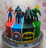 This vibrant Avengers Cake features a stunning design with bold colors of red, blue, black, and green, showcasing beloved super heroes like Batman, the Hulk, Captain America, and Spiderman. Perfect for kids, this 1-tier masterpiece is a must-have for any comic or superhero-themed celebration!