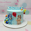 Celebrate your child's special day with our delightful Bluey Cake, featuring vibrant blue hues and charming edible toppers of Bluey and Bingo. Perfect for birthdays, this 1-tier cake brings the beloved Australian cartoon to life, making it a fun centerpiece for any toddler's celebration.