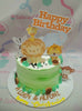 This vibrant Safari Cake features lush green icing adorned with cute baby animals like a giraffe, lion, and monkey, perfect for a birthday or christening celebration. With customizable printout toppers, it's an ideal choice for a 1st birthday cake, bringing a playful jungle theme to your special occasion.