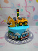 This vibrant blue construction cake features playful printout toppers of an excavator and a police car, along with a charming toy ambulance and truck, making it perfect for any little builder's birthday celebration. Customized and designed as a 1-layer, 1-tier masterpiece, it’s sure to delight with its fun theme and attention to detail.