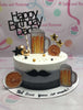 This custom Dad Cake features a sleek silver and gray design accented with white and gold stars, golden balls, and playful beer mug and orange slice printout toppers. Perfect for celebrating a birthday or Father's Day, this one-tier cake is tailored for the special gentlemen in your life.