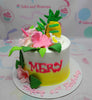 Tropical Cake, White, Yellow, Pineapple, gumamela,1 Layer, 1 tier, 1layer, 1tier, P250delivery,Birthday Cakes, Customized Cakes, colorful, fruits, Uploaded-Sept-2024