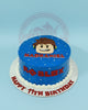 One-tier round Roblox birthday cake for Hadraniel's 11th, with blue buttercream, fondant Roblox avatar, and red text.