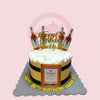 One-tier 65th birthday cake for Daddy Lito with an Emperador Double Light liquor theme, yellow, black, and white.