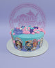Round 1-tier Gacha Life birthday cake with light blue buttercream, pastel pink, purple, and teal piped decorations, and edible Gacha Life character printouts.