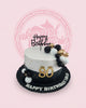 80th birthday cake with black and white buttercream, gold 