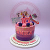 One-tier K-pop themed birthday cake for Anika's 10th birthday, with pink and purple ombre buttercream and character toppers.