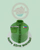 Green military uniform shirt cake for a 65th birthday, personalized with 'CALABINES' name tag and a Philippine flag. One-tier custom cake.