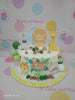 One-tier safari 'Wild One' birthday cake for Calix, featuring jungle animal printout toppers in white, green, brown, yellow.
