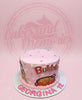 Pink buttercream Buldak ramen birthday cake with edible prints of logo, ramen bowl, Hot Chicken mascot, and 'GEORGINA 12'.