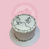 One-tier custom buttercream cake with hand-piped Flork meme characters, ages 31 and 32, in white and black.