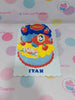 Number 3 custom buttercream cake with Snow White, Seven Dwarfs, red apples, and 