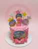 1-tier Peppa Pig birthday cake with pink buttercream, number 3, 'MYNYM', star toppers, edible prints, and a pink bow.