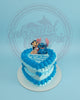 Heart-shaped Lilo & Stitch birthday cake with edible print of Lilo and Stitch, blue & white buttercream icing for 'Happy 3rd Birthday Elisse'.