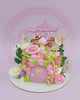 One-tier fairy birthday cake with a pink fairy house, buttercream swirls, mushrooms, fairies, butterflies, and roses. Text: Happy 7th Birthday Tali!