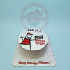 1-tier round custom birthday cake with a hand-piped racing stick figure, checkered flag, and 'Happy Birthday Athena!' in red, white, and black.
