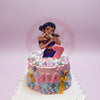 Custom 1-tier K-pop birthday cake with anime girl singer topper, name JIA & age 7, ombre pink-blue buttercream & stars.