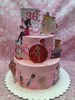 Two-tier custom 36th birthday cake with pink buttercream, 