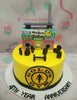 This vibrant yellow and gold Sports Cake features a dynamic design with a boom box, dumbbell, and barbell, perfect for fitness enthusiasts. Customized with printout toppers, it celebrates the active lifestyle of dads, brothers, and gentlemen alike, making it an ideal centerpiece for any workout-themed occasion.