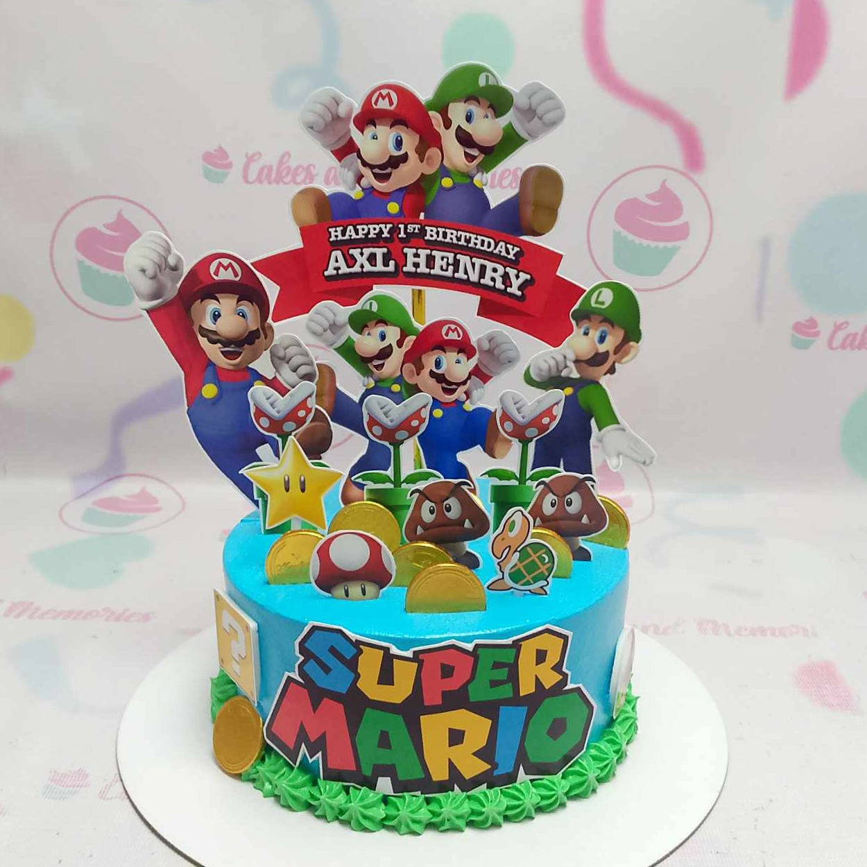 Super Mario Cake, blue, rainbow, super mario, nintendo,1 Layer, 1 tier, 1layer, 1tier, P250delivery,Birthday Cakes, Customized Cakes, mario,  , Video games, videogames, luigi, wario, super smash brothers, Uploaded-Sept-2024