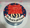 This custom Naughty Cake features a striking navy blue and red design, adorned with playful elements like boobies and butts, along with the cheeky phrase 