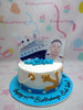 This stunning nautical cake features a crisp white design adorned with a golden anchor, perfect for any maritime-themed celebration. Complete with eye-catching marine printout toppers, this one-tier creation is an ideal choice for birthday cakes or customized cake orders.