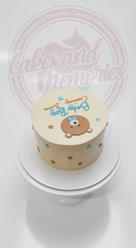 Baby shower 1 Tier cake with teddy bear design and blue baby boy theme
