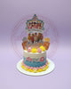 One-tier K-pop style birthday cake with 'Sia Boys' toppers and soda cans for Axl & Milo, white, blue, pink, yellow.