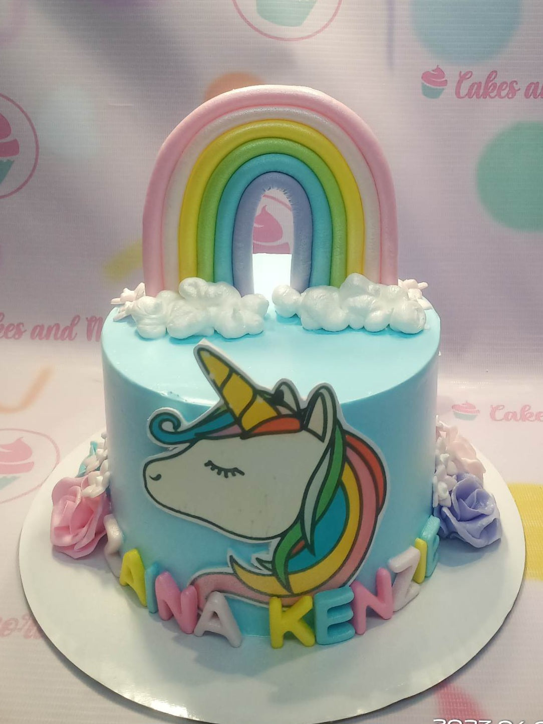 Theme

This custom decorated cake is the perfect choice for a child's birthday. Featuring a unicorn theme, the cake is adorned with a colorful rainbow, a pony, and various candies to make it a fun and vibrant display. Bring your child's birthday to life with this unique and customizable cake.
