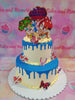 This Snow White themed cake is carefully crafted to perfection, with a blue drip, white butterflies, and cute mushrooms and dwarves on top. It's the perfect custom cake for a special baby's birthday, to celebrate the classic Disney Princess. The highest quality ingredients are used to create a cake that looks beautiful and tastes even better.