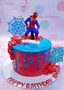 This Spiderman cake is sure to win the hearts of the little superhero in your life. It features a classic blue and red icing with a detailed blue spider web and Spiderman printouts. Perfect for any birthday celebration or Avengers fan! This high quality, custom designed cake is sure to be the showstopper of the party.