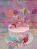 This custom Hello Kitty cake features a beautiful combination of pink and light blue. The cake features iconic images of My Melody and Kitty Cat, finished off with a white dripping effect. Perfect for a summer, beach, or hot air balloon themed celebration, this cake is the perfect baby or birthday cake.