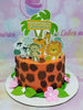 1 tier, 1layer, 1tier, animal spots, animals, baby, Birthday Cakes, Brown, Customized Cakes, Giraffe, giraffe  1 Layer, Great for 1st Birthday Cakes, jungle, Lion, Monkey, New05, one, orange,  safari, tree, wild life, zebra